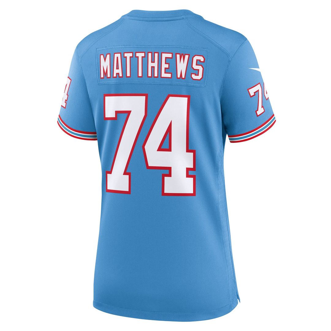 Bruce Matthews Tennessee Titans Nike Women's Oilers Throwback Retired Player Game Official Jersey - Light Blue