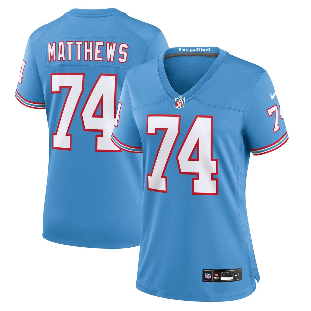 Bruce Matthews Tennessee Titans Nike Women's Oilers Throwback Retired Player Game Official Jersey - Light Blue